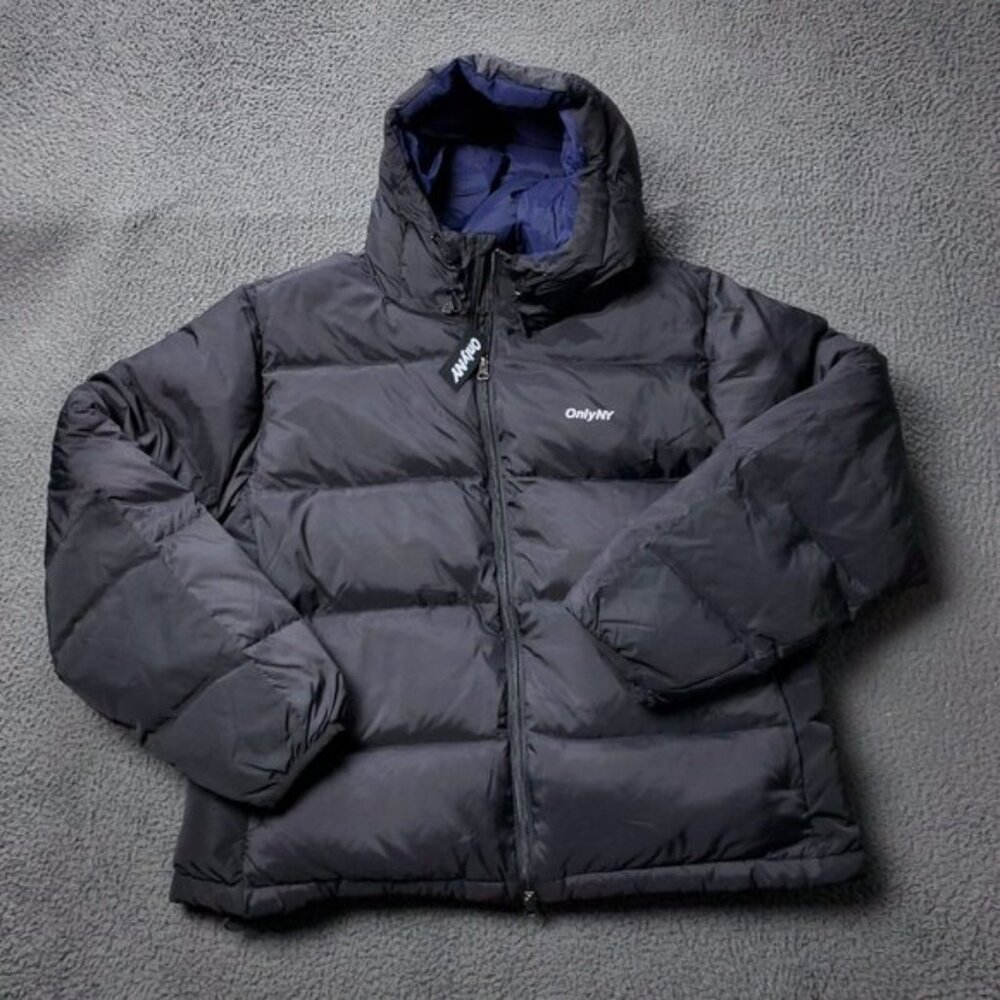 New ONLY NY Packable Snorkel Puffer Down Jacket Nylon Black Mens L Large